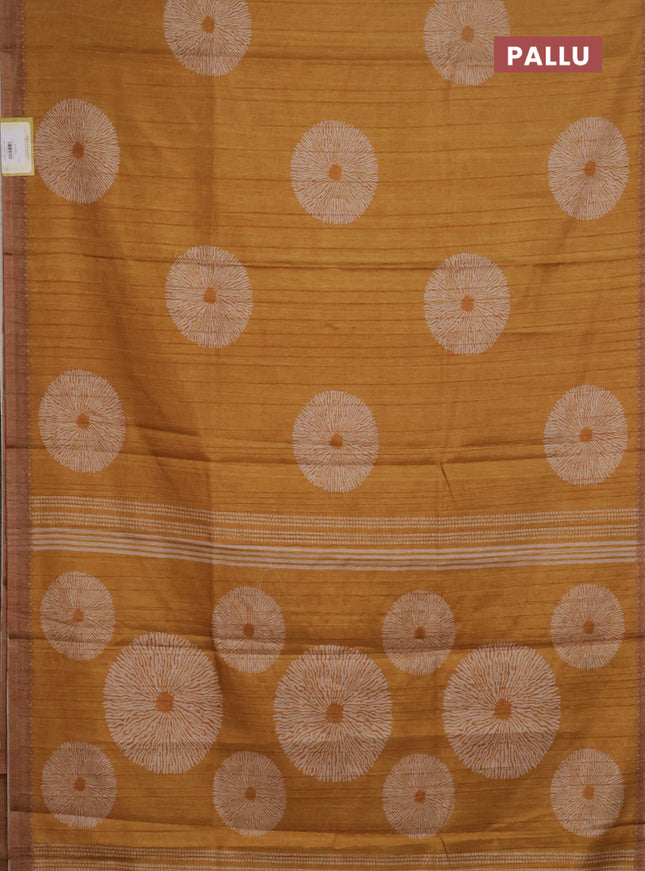 Semi tussar saree mustard yellow with shibori butta prints and simple border