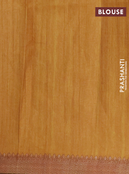 Semi tussar saree mustard yellow with shibori butta prints and simple border