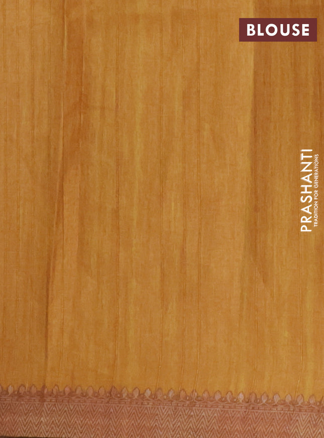 Semi tussar saree mustard yellow with shibori butta prints and simple border