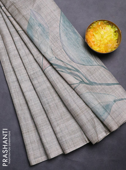 Semi tussar saree pastel grey with digital prints in borderless style