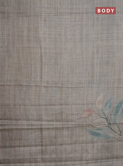 Semi tussar saree pastel grey with digital prints in borderless style