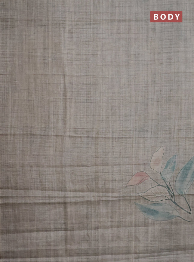 Semi tussar saree pastel grey with digital prints in borderless style