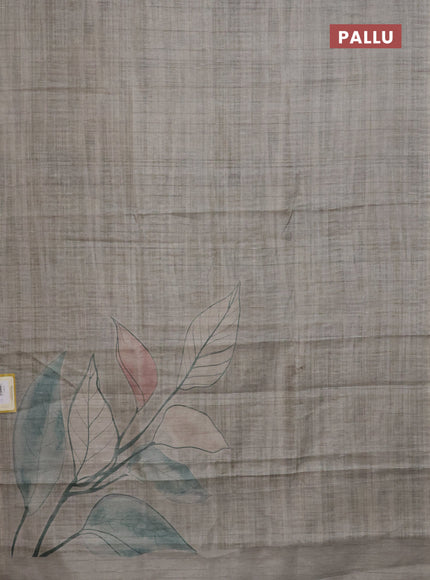 Semi tussar saree pastel grey with digital prints in borderless style