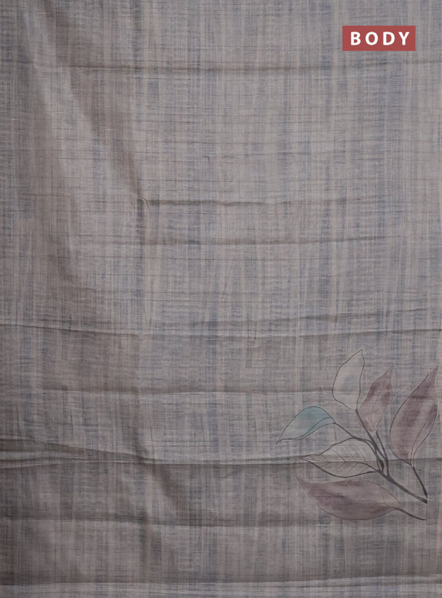 Semi tussar saree grey with digital prints in borderless style