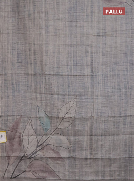 Semi tussar saree grey with digital prints in borderless style