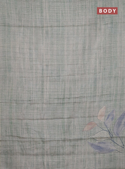 Semi tussar saree greyish green with digital prints in borderless style