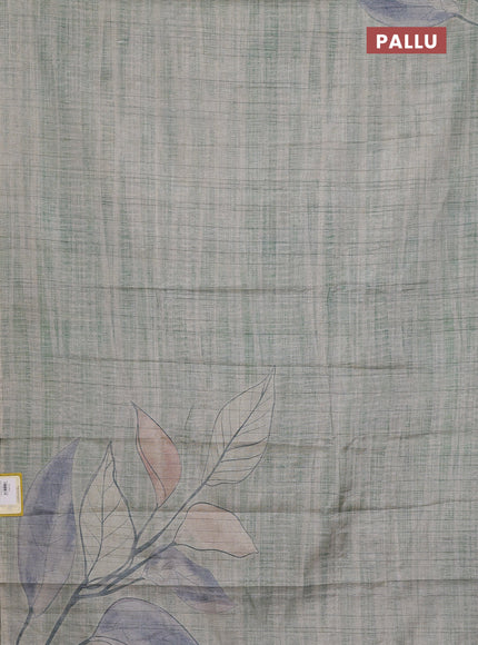 Semi tussar saree greyish green with digital prints in borderless style