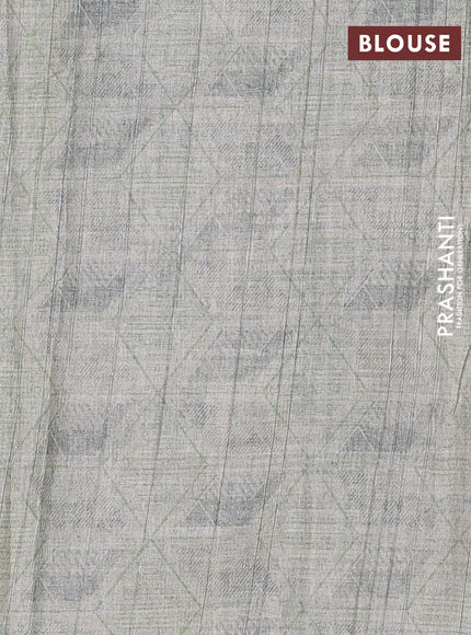 Semi tussar saree greyish green with digital prints in borderless style