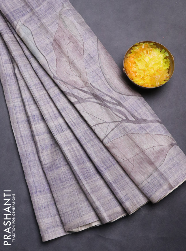Semi tussar saree beige and violet shade with digital prints in borderless style