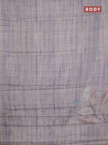 Semi tussar saree beige and violet shade with digital prints in borderless style