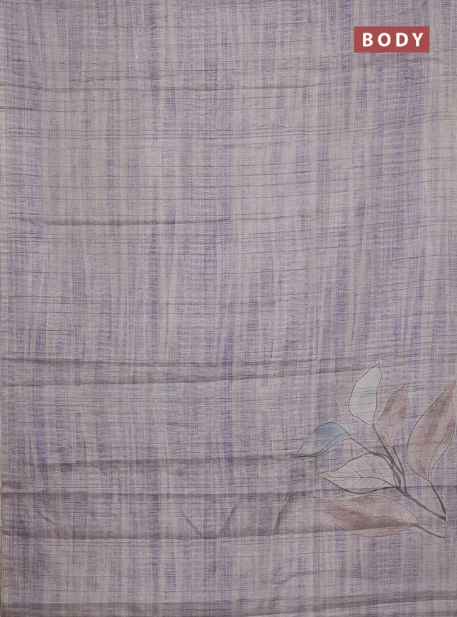 Semi tussar saree beige and violet shade with digital prints in borderless style