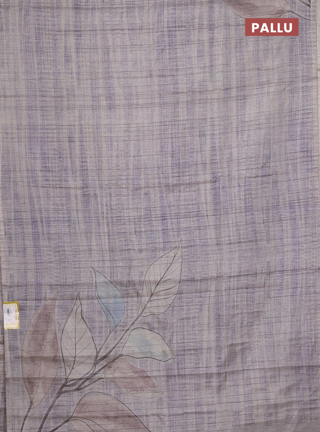 Semi tussar saree beige and violet shade with digital prints in borderless style