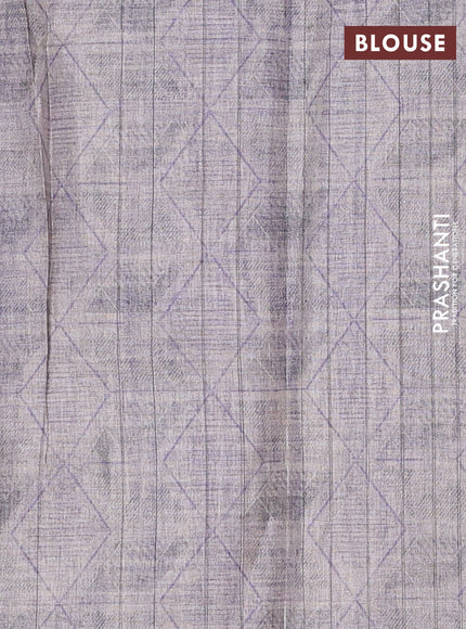 Semi tussar saree beige and violet shade with digital prints in borderless style