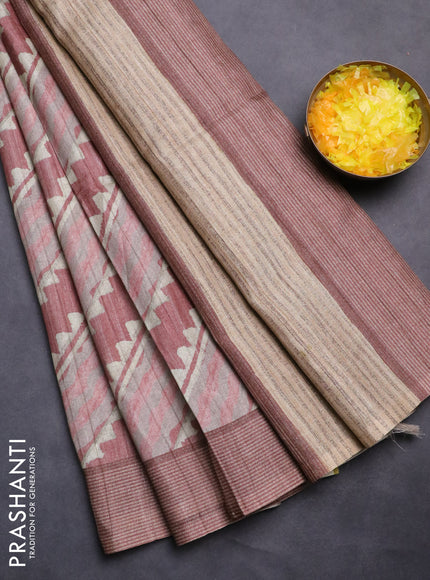 Semi tussar saree rust shade with allover prints and simple border