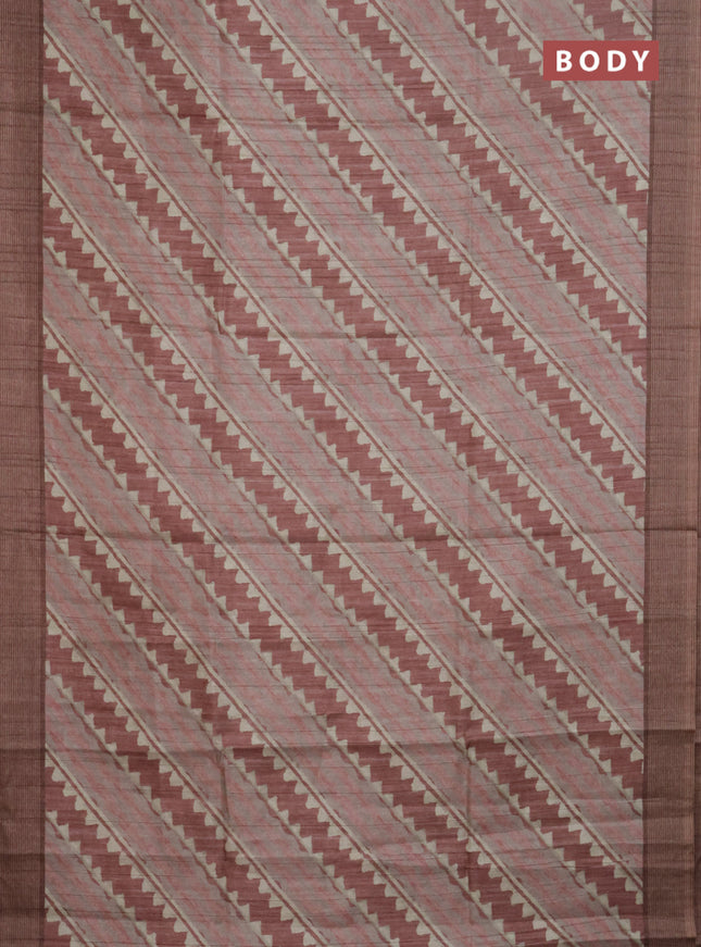 Semi tussar saree rust shade with allover prints and simple border