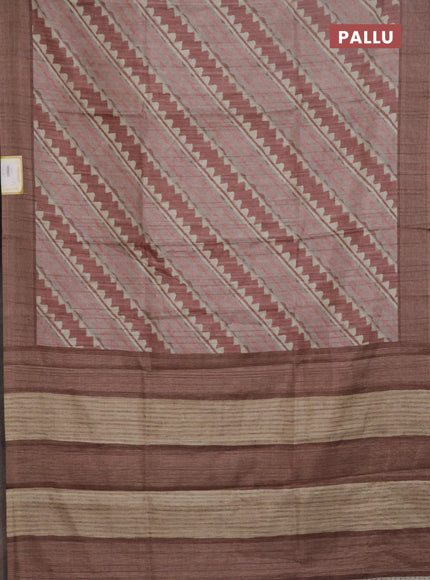 Semi tussar saree rust shade with allover prints and simple border