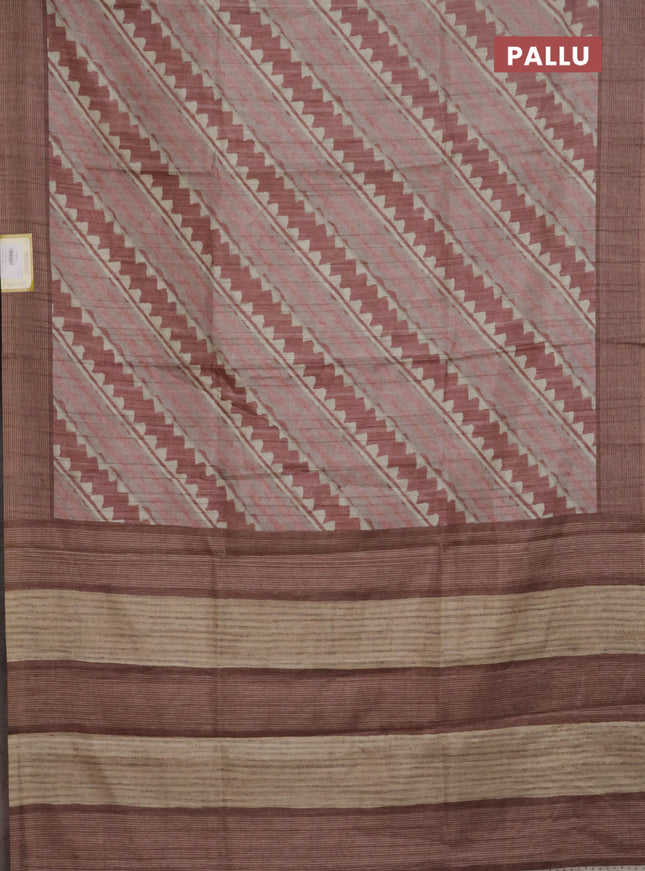 Semi tussar saree rust shade with allover prints and simple border