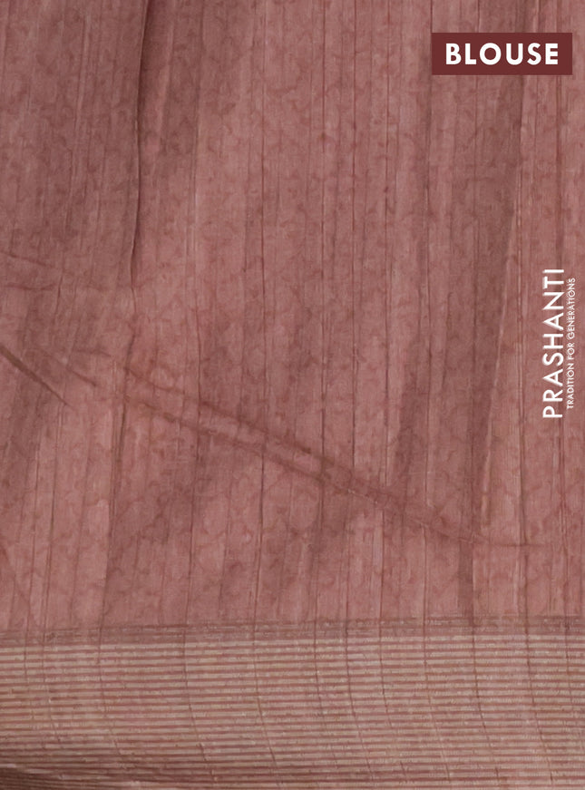 Semi tussar saree rust shade with allover prints and simple border