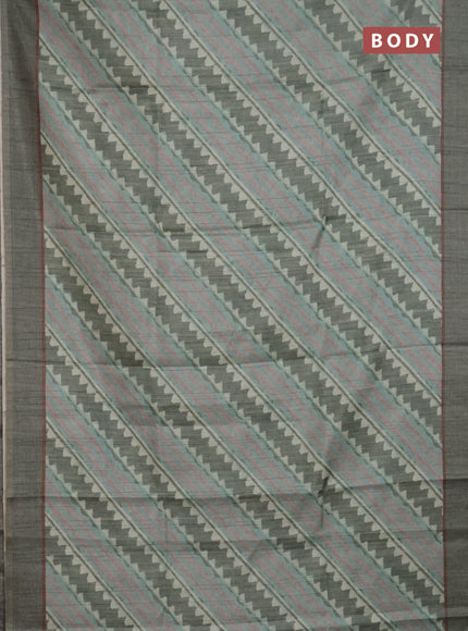 Semi tussar saree pastel green with allover prints and simple border