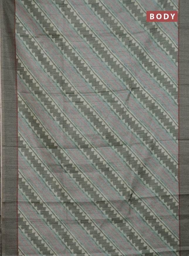 Semi tussar saree pastel green with allover prints and simple border