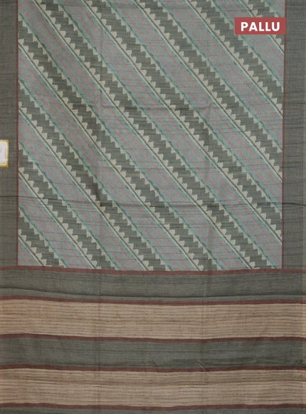 Semi tussar saree pastel green with allover prints and simple border