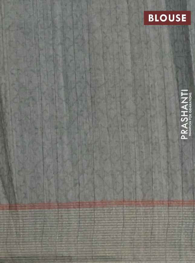 Semi tussar saree pastel green with allover prints and simple border