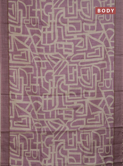 Semi tussar saree mauve pink and beige with geometric prints and simple border