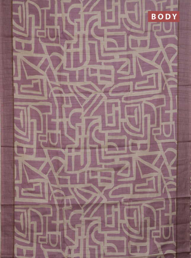 Semi tussar saree mauve pink and beige with geometric prints and simple border