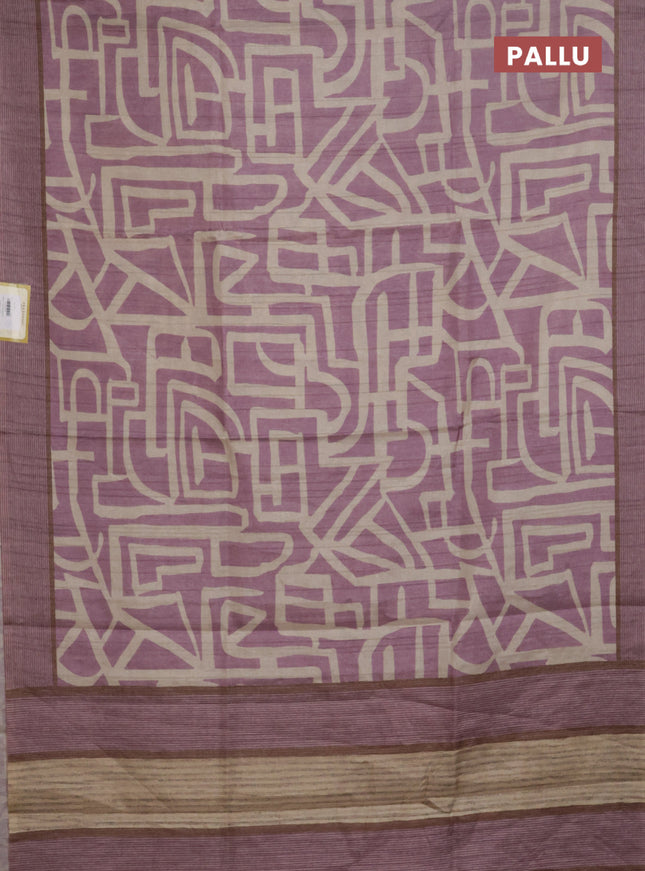 Semi tussar saree mauve pink and beige with geometric prints and simple border