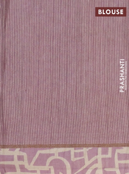 Semi tussar saree mauve pink and beige with geometric prints and simple border