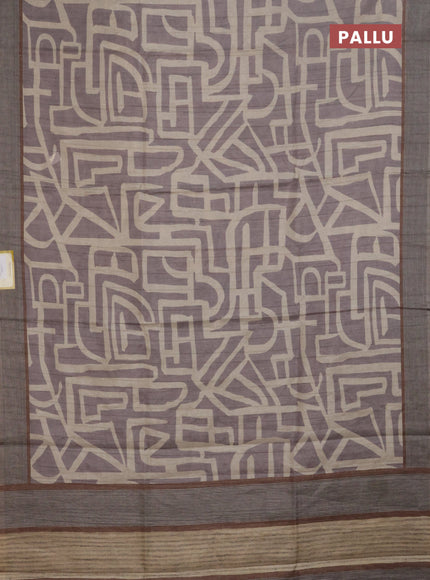 Semi tussar saree pastel lavender and beige with geometric prints and simple border