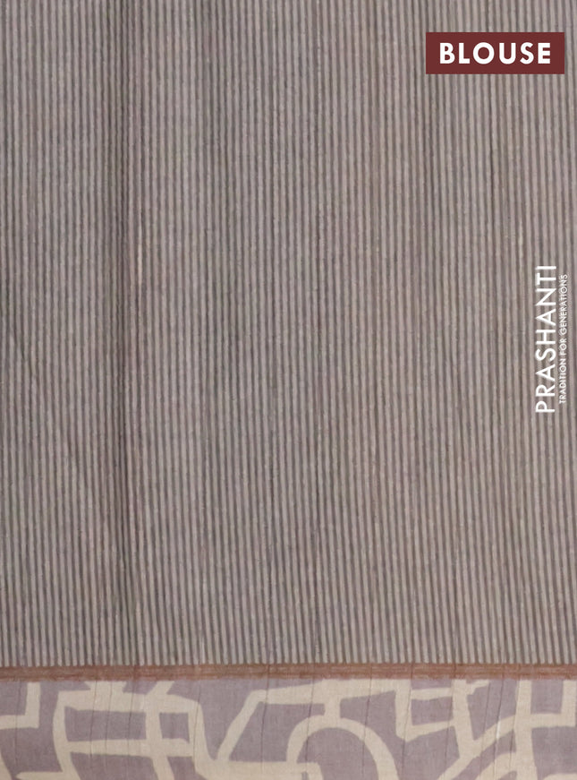 Semi tussar saree pastel lavender and beige with geometric prints and simple border