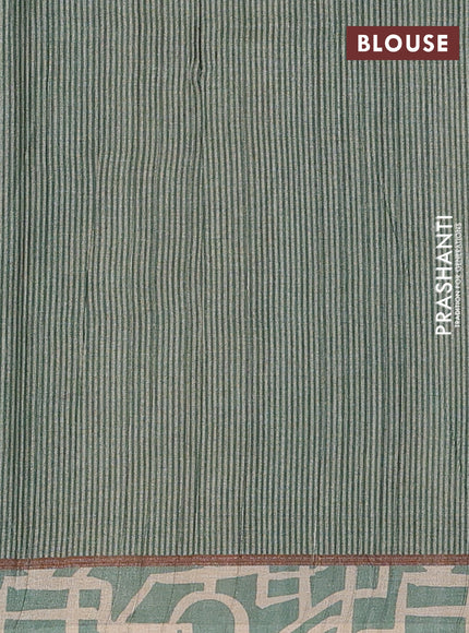 Semi tussar saree pastel green and beige with geometric prints and simple border