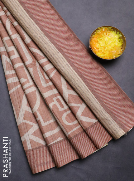 Semi tussar saree rust shade and beige with geometric prints and simple border