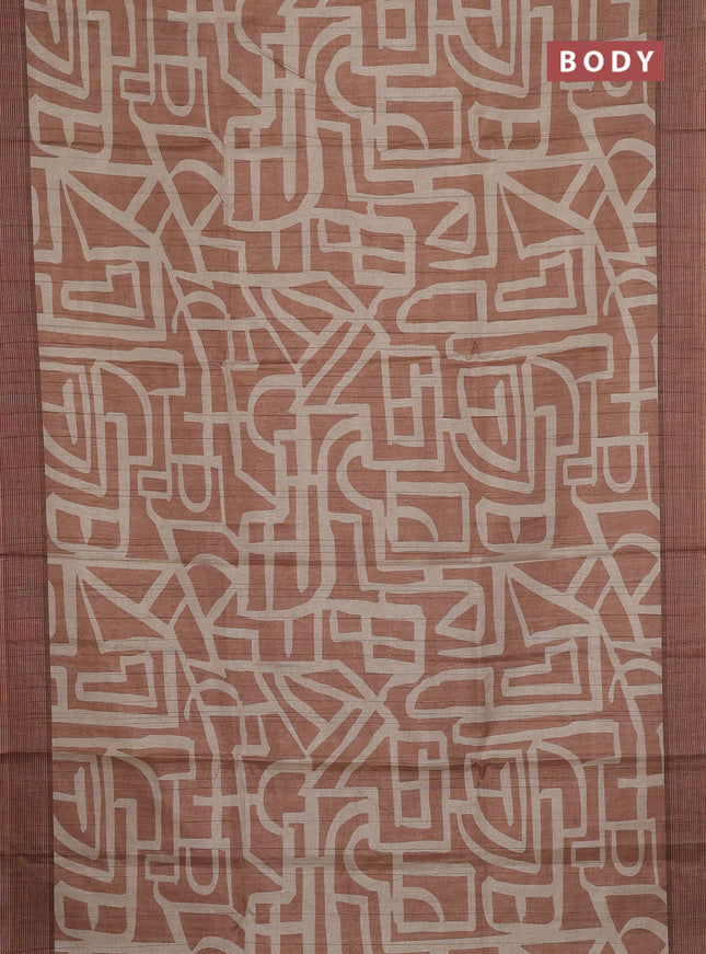 Semi tussar saree rust shade and beige with geometric prints and simple border