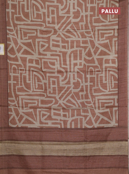 Semi tussar saree rust shade and beige with geometric prints and simple border