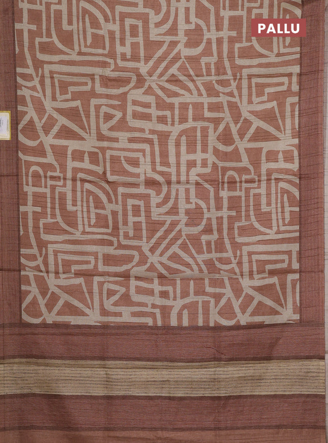 Semi tussar saree rust shade and beige with geometric prints and simple border