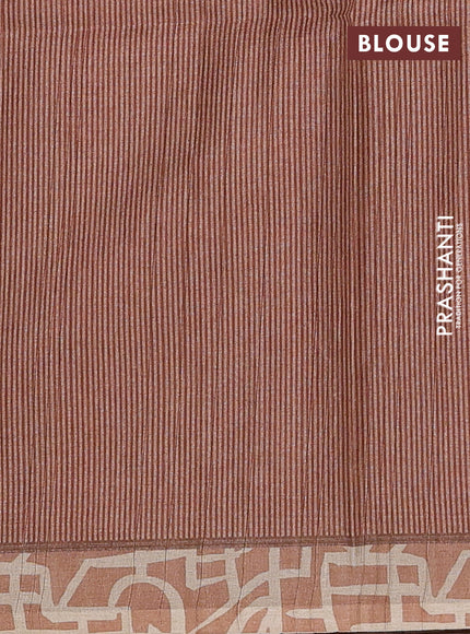 Semi tussar saree rust shade and beige with geometric prints and simple border