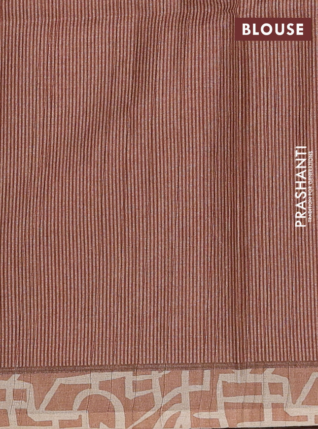 Semi tussar saree rust shade and beige with geometric prints and simple border