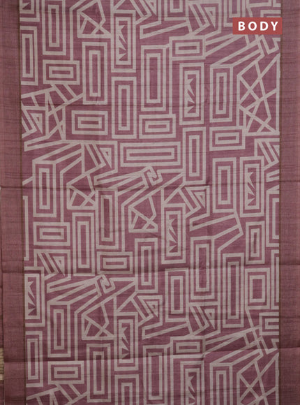 Semi tussar saree mauve pink and beige with geometric prints and simple border