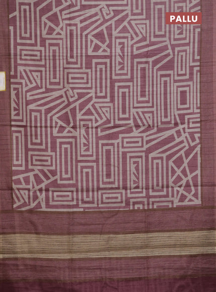 Semi tussar saree mauve pink and beige with geometric prints and simple border