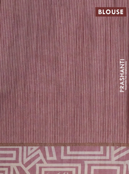 Semi tussar saree mauve pink and beige with geometric prints and simple border