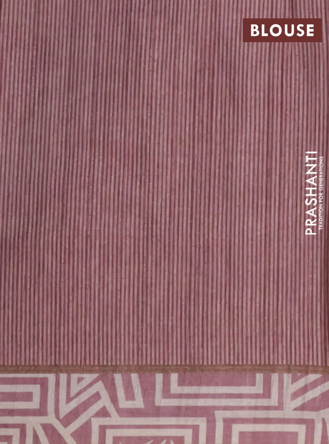 Semi tussar saree mauve pink and beige with geometric prints and simple border