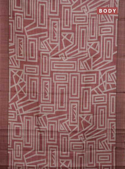 Semi tussar saree maroon shade and beige with geometric prints and simple border