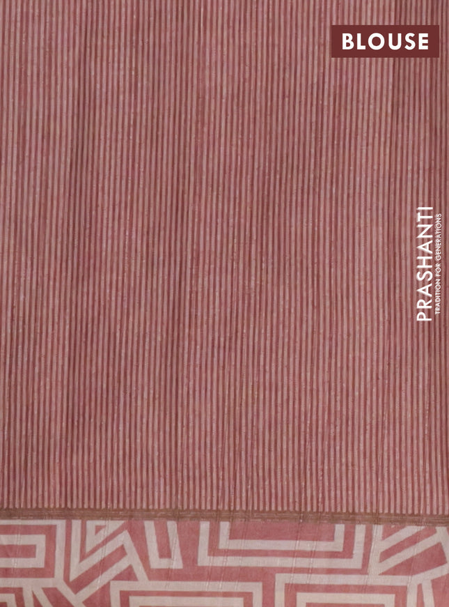 Semi tussar saree maroon shade and beige with geometric prints and simple border