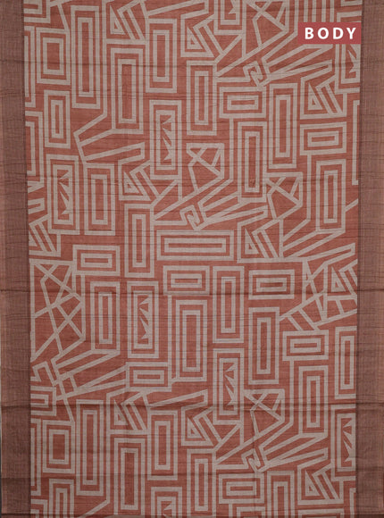 Semi tussar saree rust shade and beige with geometric prints and simple border