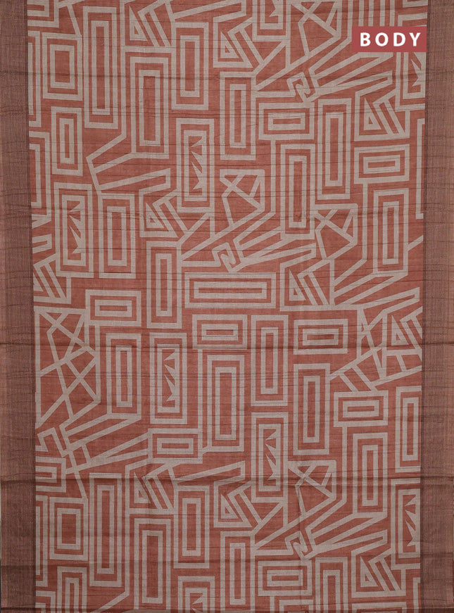 Semi tussar saree rust shade and beige with geometric prints and simple border