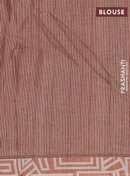 Semi tussar saree rust shade and beige with geometric prints and simple border