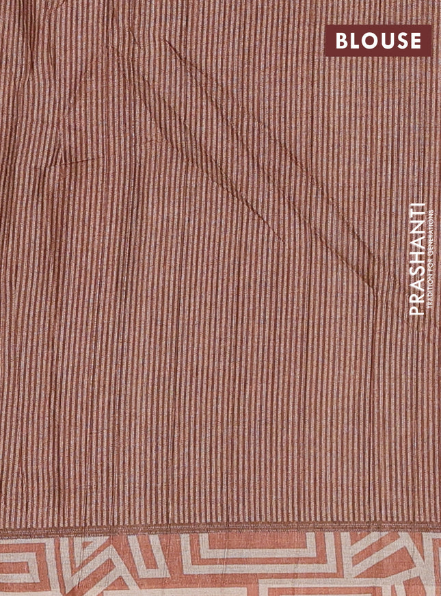 Semi tussar saree rust shade and beige with geometric prints and simple border
