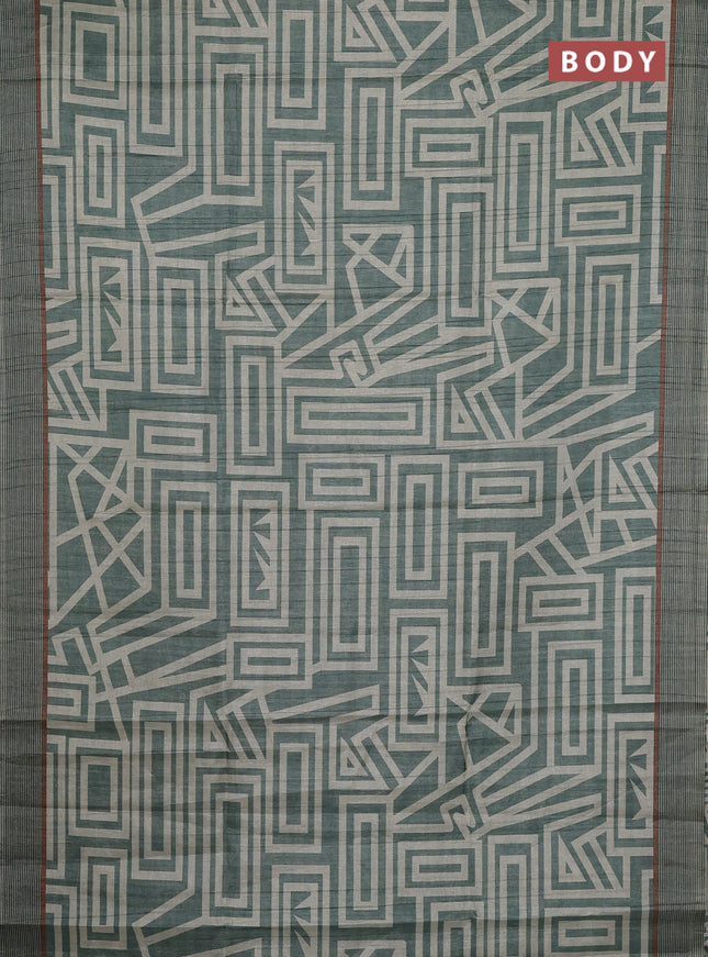 Semi tussar saree pastel green with geometric prints and simple border